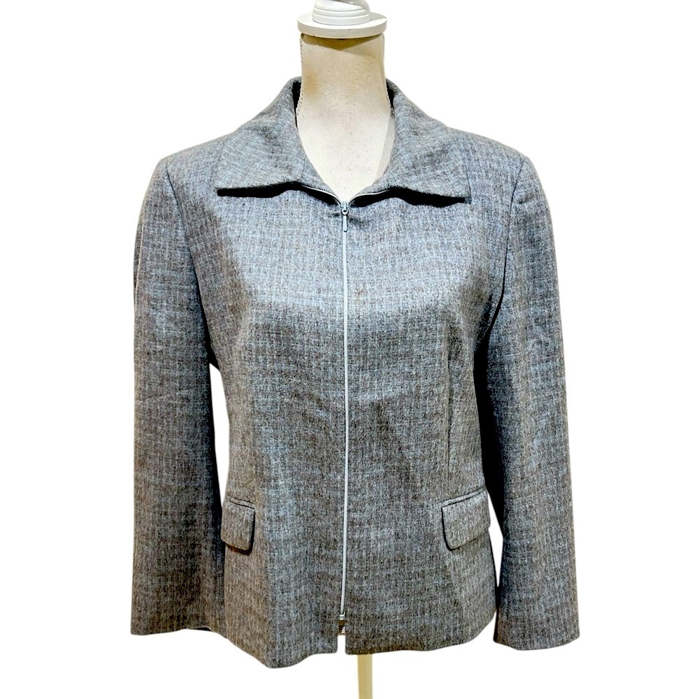Zanella zip up wool blue Gray textured lined  Blazer jacket made in Italy sz 12